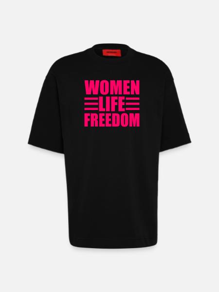 Women life freedom - Heavyweight T-Shirt - made by SPREAD  - SOLID BLACK