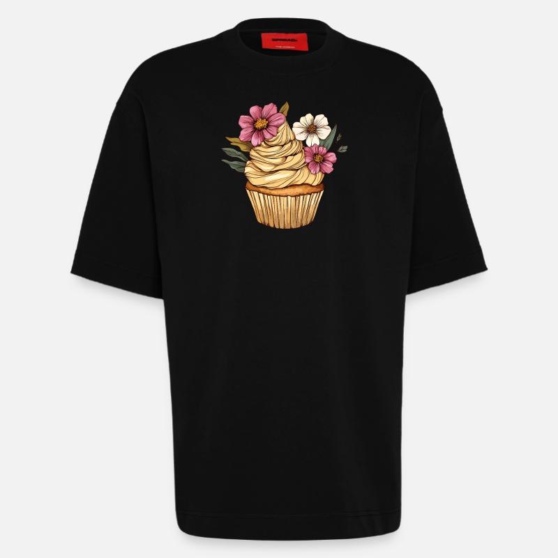 Cupcake mit Blütendekor - Heavyweight T-Shirt - made by SPREAD - SOLID BLACK