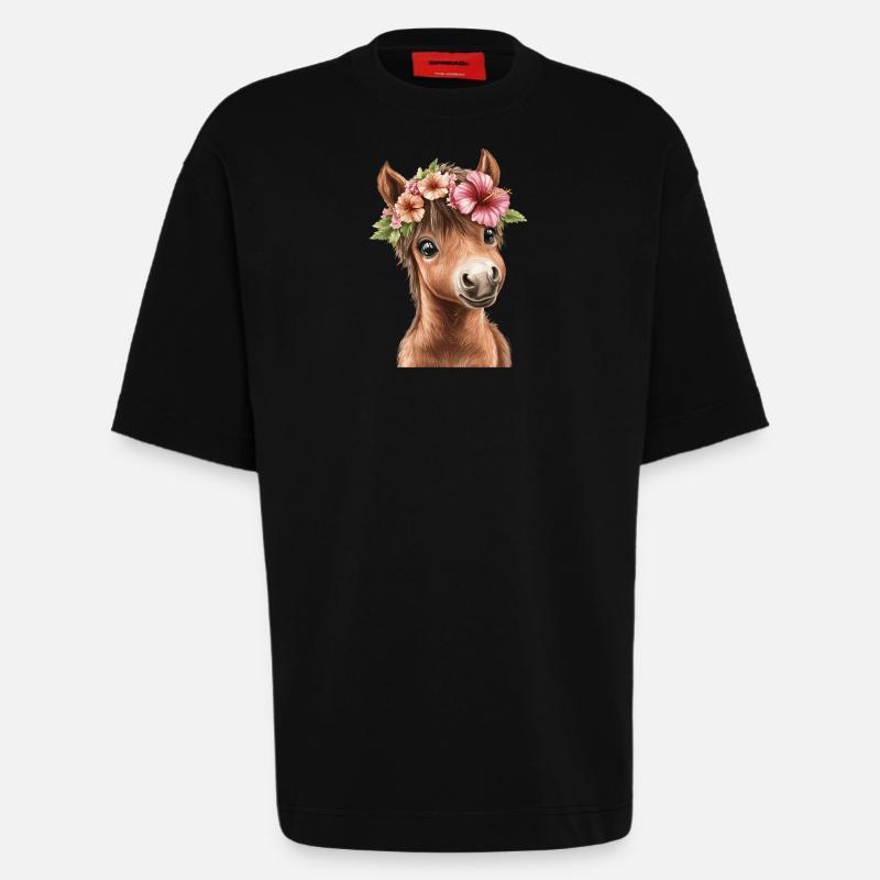 Flower pony with wreath - Heavyweight T-Shirt - made by SPREAD  - SOLID BLACK