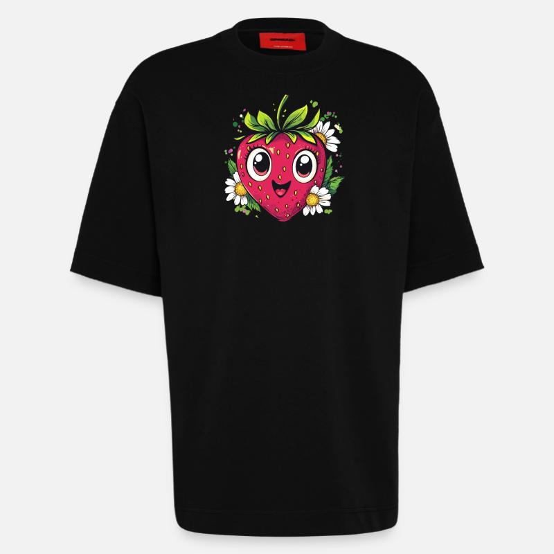 Erdbeere mit Gänseblümchen - Heavyweight T-Shirt - made by SPREAD  - SOLID BLACK