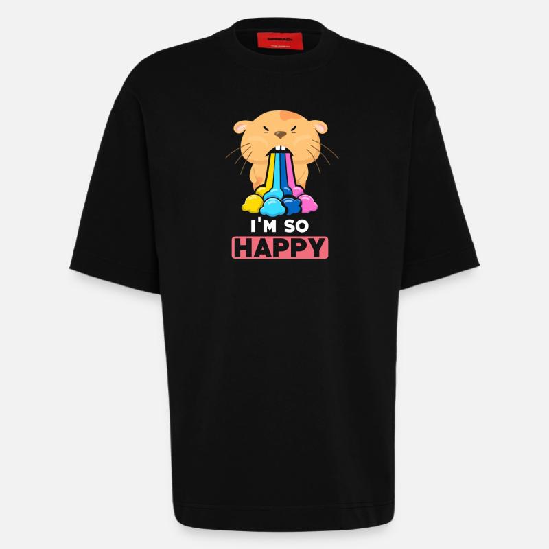 Hamster Dans le bonheur - T-shirt bio épais oversize fabriqué en UE - SOLID BLACK