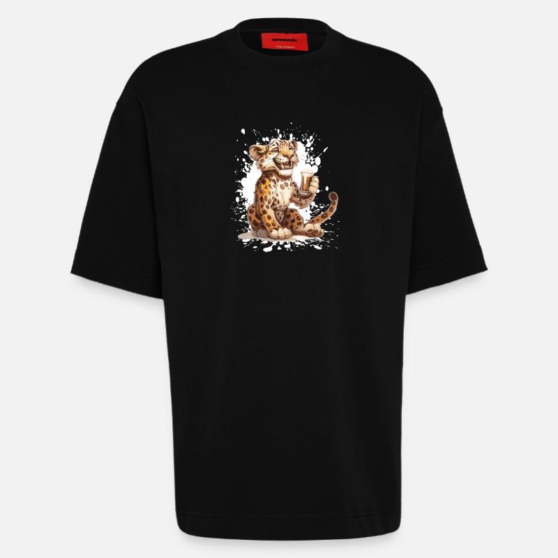 Bière léopard drôle - T-shirt bio épais oversize fabriqué en UE - SOLID BLACK
