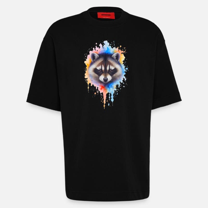 Aquarell Waschbär Farbexplosion - Heavyweight T-Shirt - made by SPREAD - SOLID BLACK