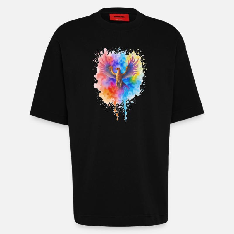 Rauschender Aquarell Phoenix - Heavyweight T-Shirt - made by SPREAD  - SOLID BLACK