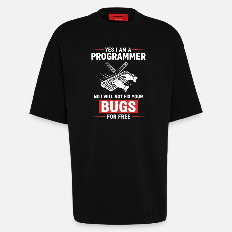 Humour Programmeur Fixe Pas Bugs - T-shirt bio épais oversize fabriqué en UE - SOLID BLACK