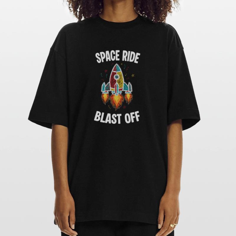 Fusée Espace Retro Scribble Blast Off T-shirt bio épais oversize fabriqué en UE