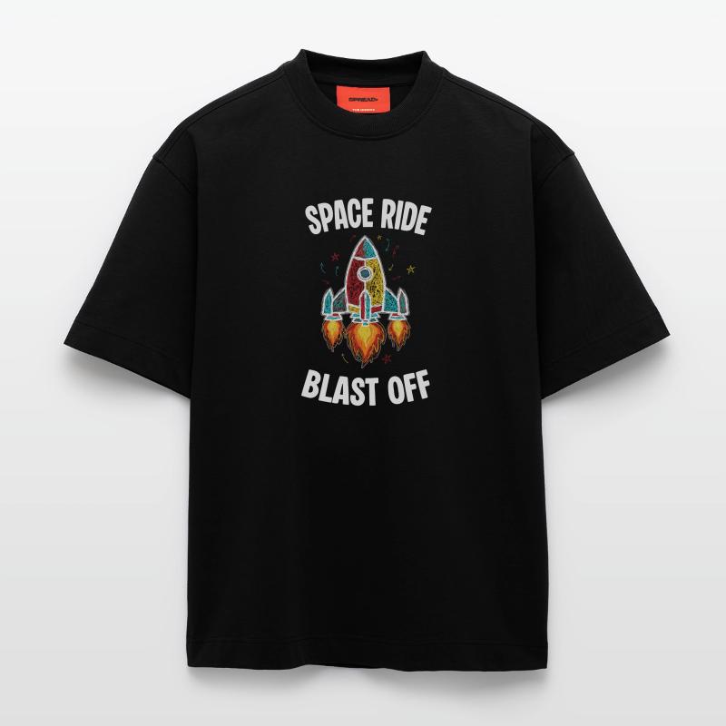 Fusée Espace Retro Scribble Blast Off T-shirt bio épais oversize fabriqué en UE