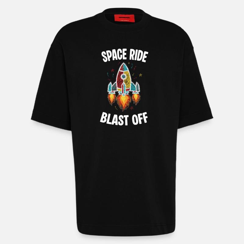 Space Rocket Retro Scribble Blast Off - Heavyweight T-Shirt - made by SPREAD  - SOLID BLACK