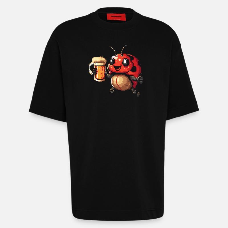 Bière Ladybug Pixel - T-shirt bio épais oversize fabriqué en UE - SOLID BLACK