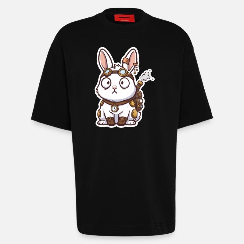 Steampunk Bunny Messenger Backpack Steam - Heavyweight T-Shirt - made by SPREAD  - SOLID BLACK