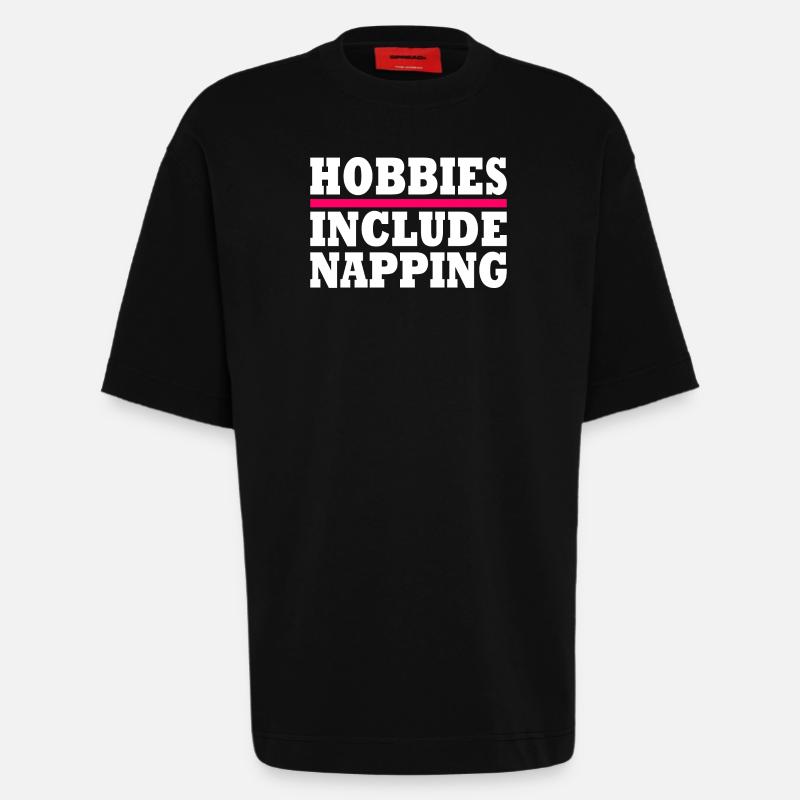 Hobbies include napping - Heavyweight T-Shirt - made by SPREAD  - SOLID BLACK