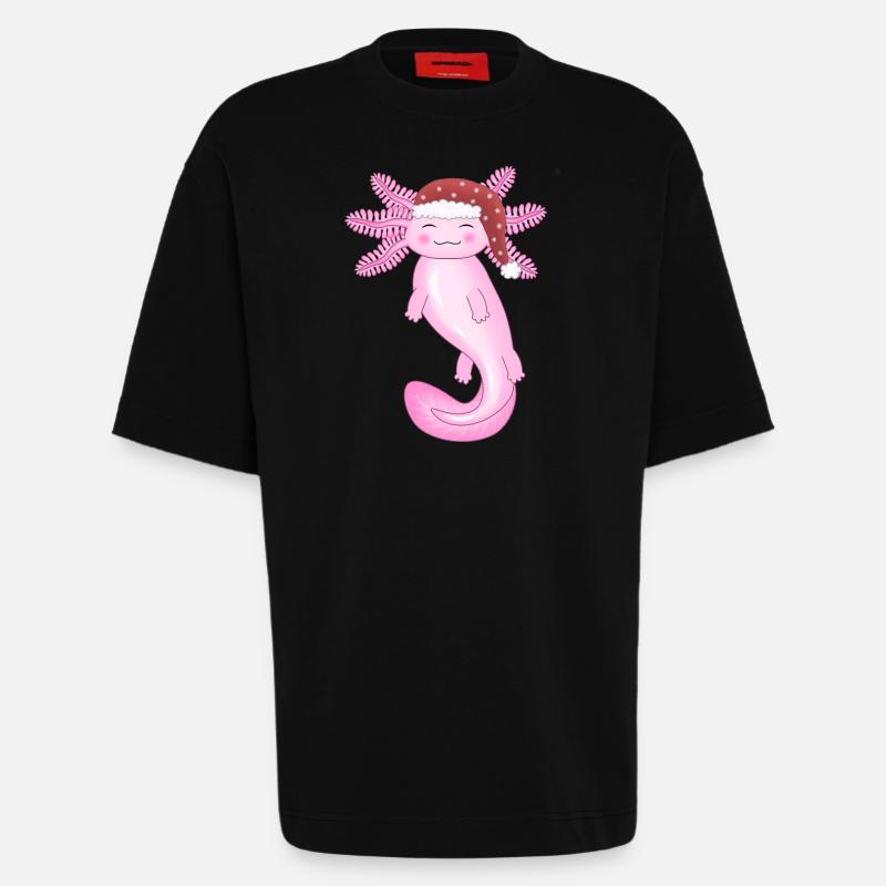 Mignon axolotl de Noël - T-shirt bio épais oversize fabriqué en UE - SOLID BLACK