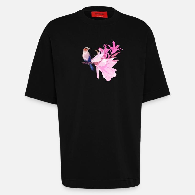 Vogel mit Blüten - Heavyweight T-Shirt - made by SPREAD - SOLID BLACK