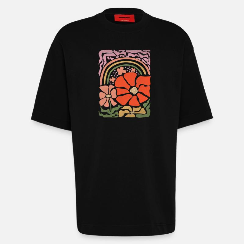 Blumen Regenbogen Statement Retro Stil - Heavyweight T-Shirt - made by SPREAD  - SOLID BLACK