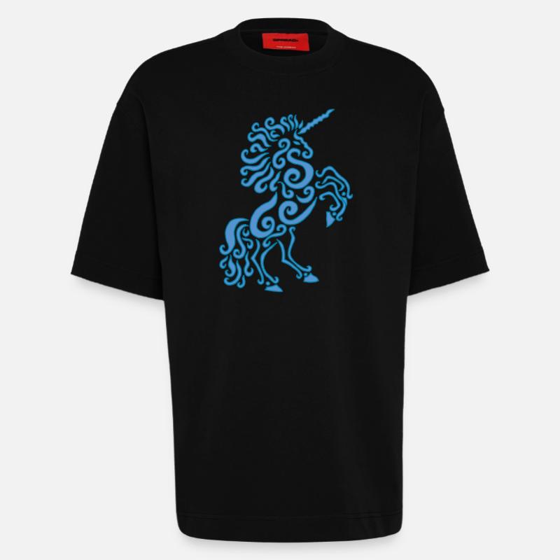 Blaues Einhorn Pferd - Heavyweight T-Shirt - made by SPREAD - SOLID BLACK