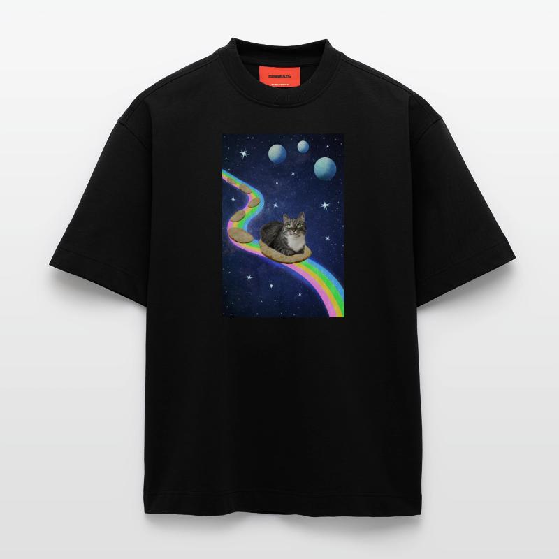 Chat mignon dans l’espace T-shirt bio épais oversize fabriqué en UE