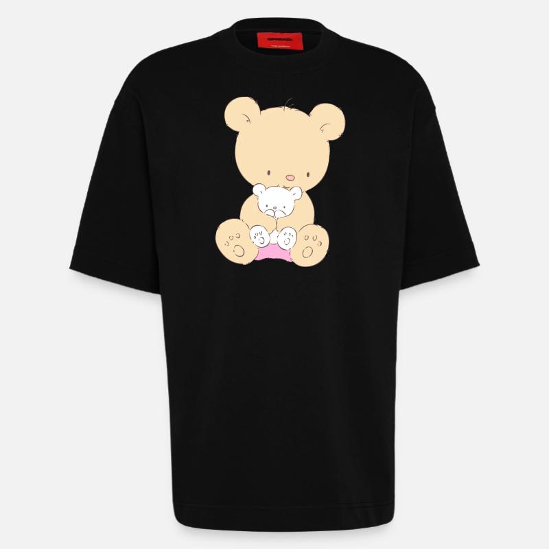 Bear with Teddy Bear - Heavyweight T-Shirt - made by SPREAD - SOLID BLACK