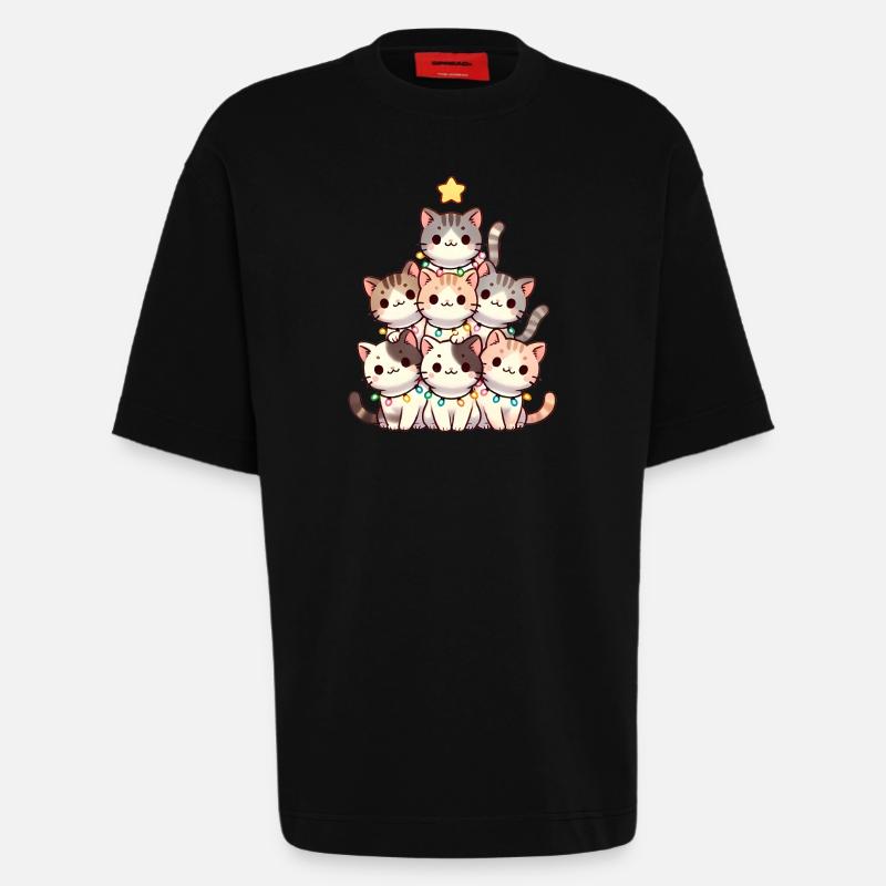 Weihnachtskratzbaum mit Lichtern - Heavyweight T-Shirt - made by SPREAD  - SOLID BLACK