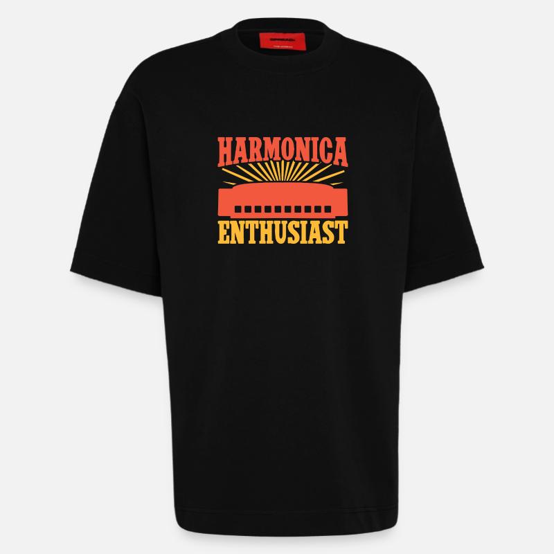 Funny Harmonica Player Enthusiast Harmonica - Heavyweight T-Shirt - made by SPREAD  - SOLID BLACK