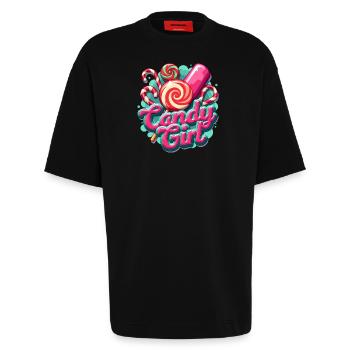 Candy And Girl - Süßigkeiten-Liebhaber - Heavyweight T-Shirt - made by SPREAD  - SOLID BLACK - Vorne - Fiona (171cm)
