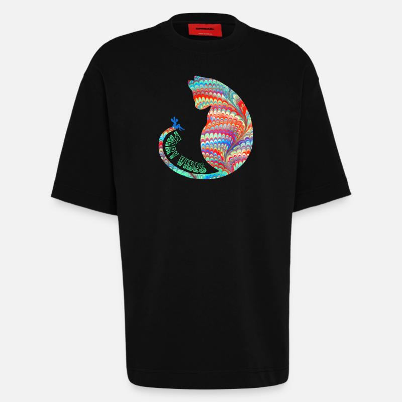 katze mit fee e 72 - Heavyweight T-Shirt - made by SPREAD  - SOLID BLACK