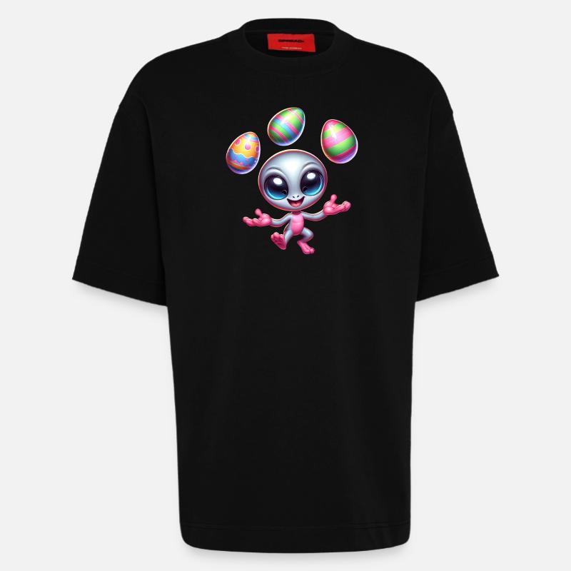 Alien-Osterjongleur: Eierakrobatik - Heavyweight T-Shirt - made by SPREAD  - SOLID BLACK