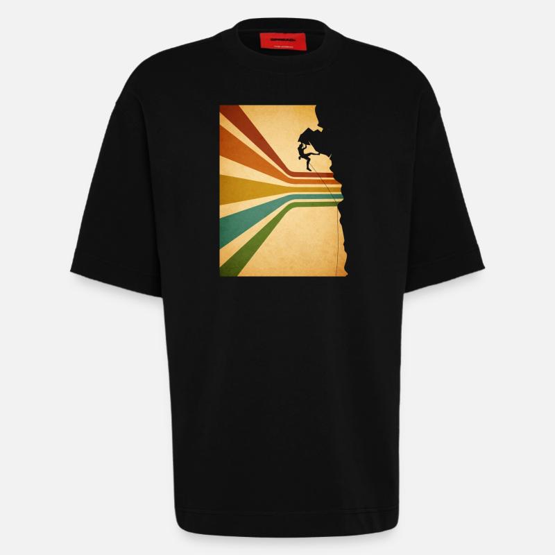 Escalade Rétro Mountain Graphique - T-shirt bio épais oversize fabriqué en UE - SOLID BLACK