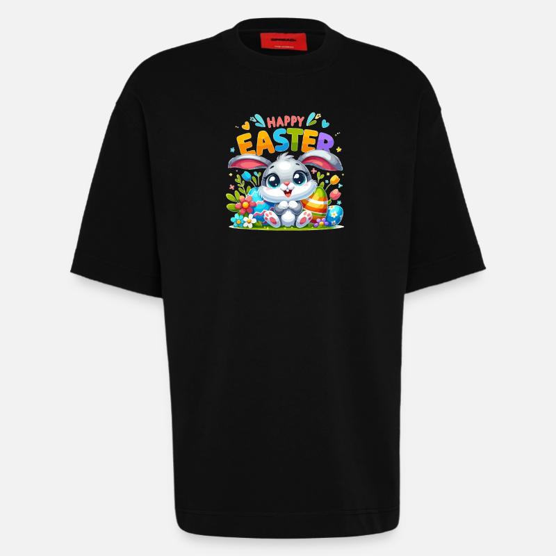 Happy Easter - Easter Bunny Illustration - Heavyweight T-Shirt - made by SPREAD  - SOLID BLACK