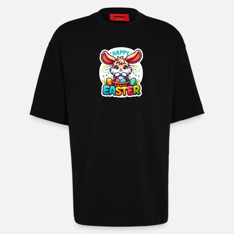 Happy Easter - Easter Bunny Illustration - Heavyweight T-Shirt - made by SPREAD  - SOLID BLACK