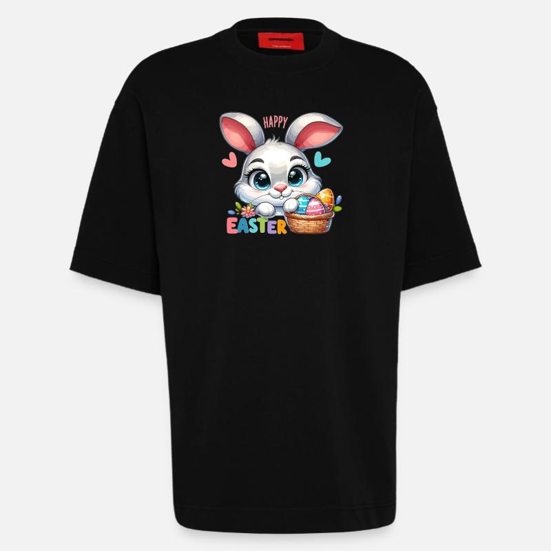 Happy Easter - Easter Bunny Illustration - Heavyweight T-Shirt - made by SPREAD - SOLID BLACK