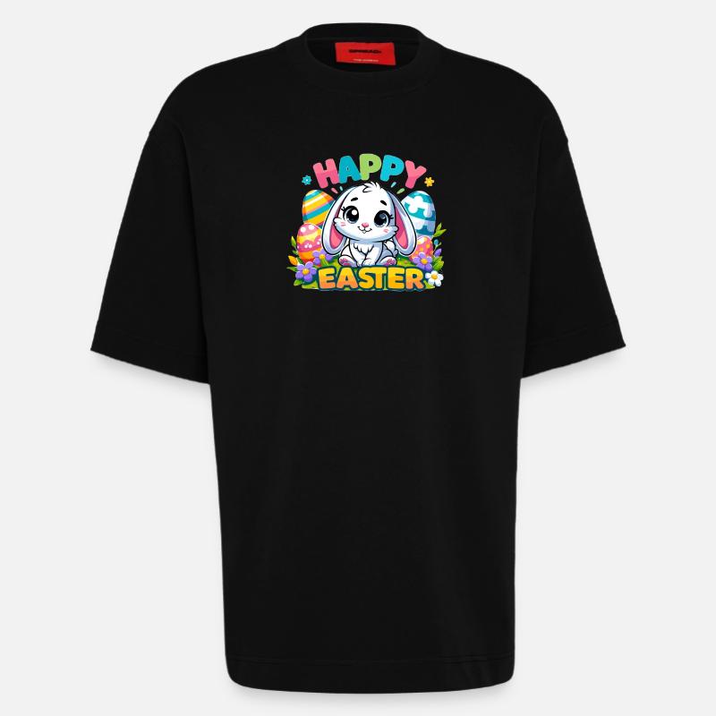 Happy Easter - Easter Bunny Illustration - Heavyweight T-Shirt - made by SPREAD - SOLID BLACK