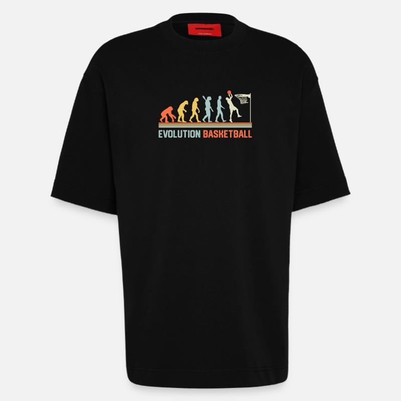 Évolution du basketball - T-shirt bio épais oversize fabriqué en UE - SOLID BLACK