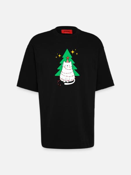Arbre de Noël pour chat - T-shirt bio épais oversize fabriqué en UE - SOLID BLACK