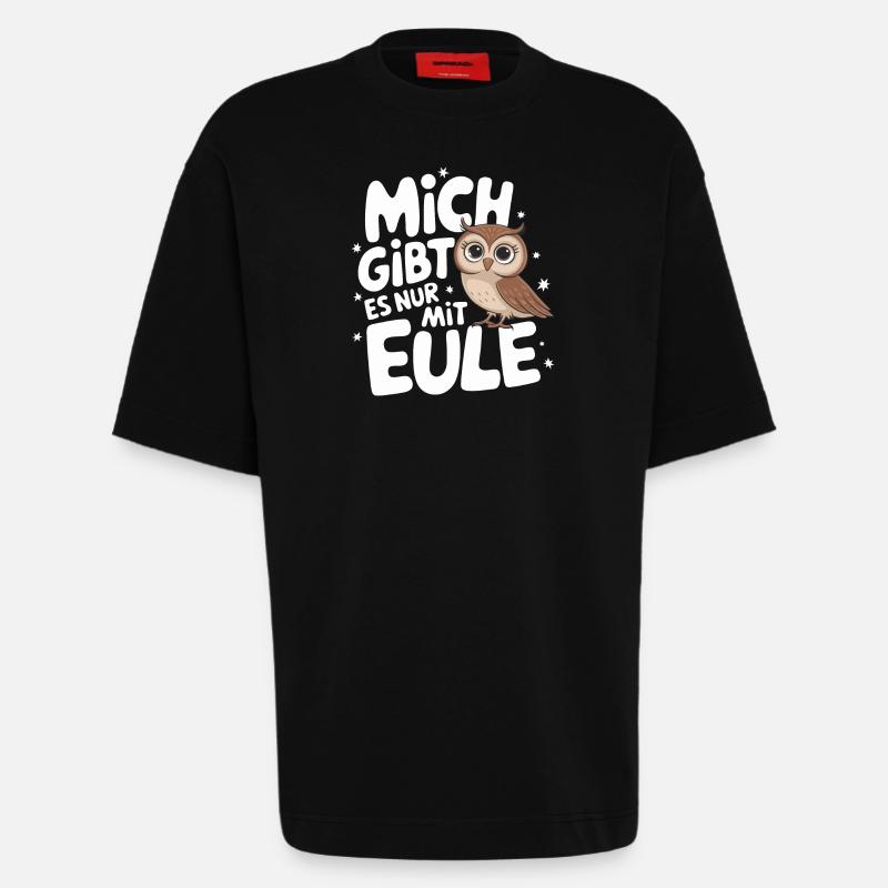 Nachteule Eule Eulen Vogel - Heavyweight T-Shirt - made by SPREAD  - SOLID BLACK