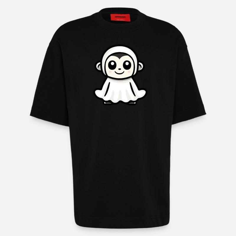 Monkey Halloween Comic Ghost - Heavyweight T-Shirt - made by SPREAD - SOLID BLACK