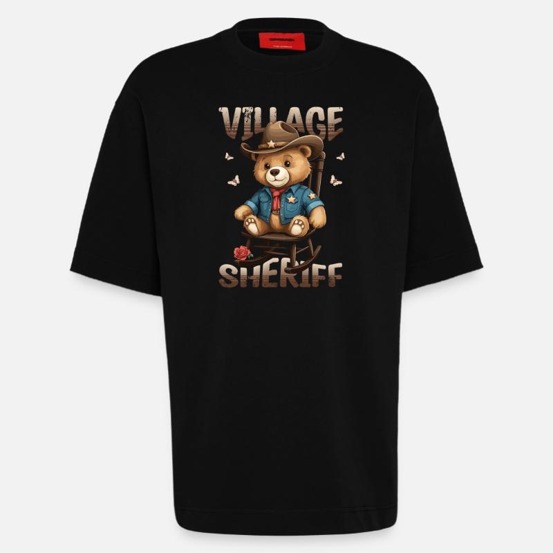 Bär der Dorf Sheriff - Heavyweight T-Shirt - made by SPREAD  - SOLID BLACK