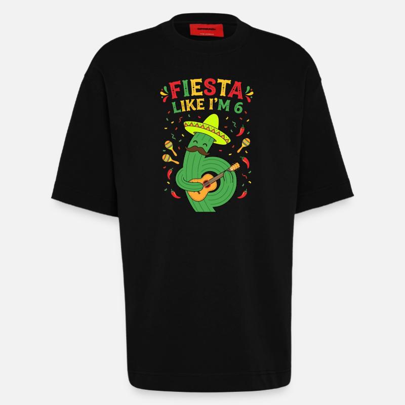 Fiesta comme si j’avais 6 cactus - T-shirt bio épais oversize fabriqué en UE - SOLID BLACK