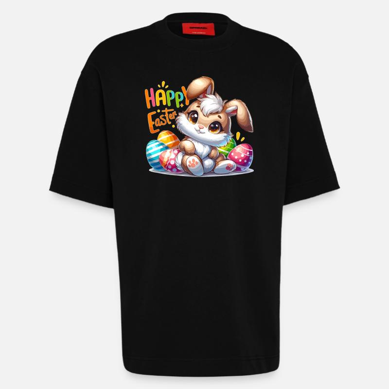 Happy Easter - Easter Bunny Illustration - Heavyweight T-Shirt - made by SPREAD  - SOLID BLACK