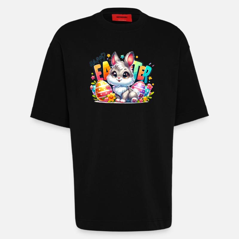Happy Easter - Easter Bunny Illustration - Heavyweight T-Shirt - made by SPREAD - SOLID BLACK