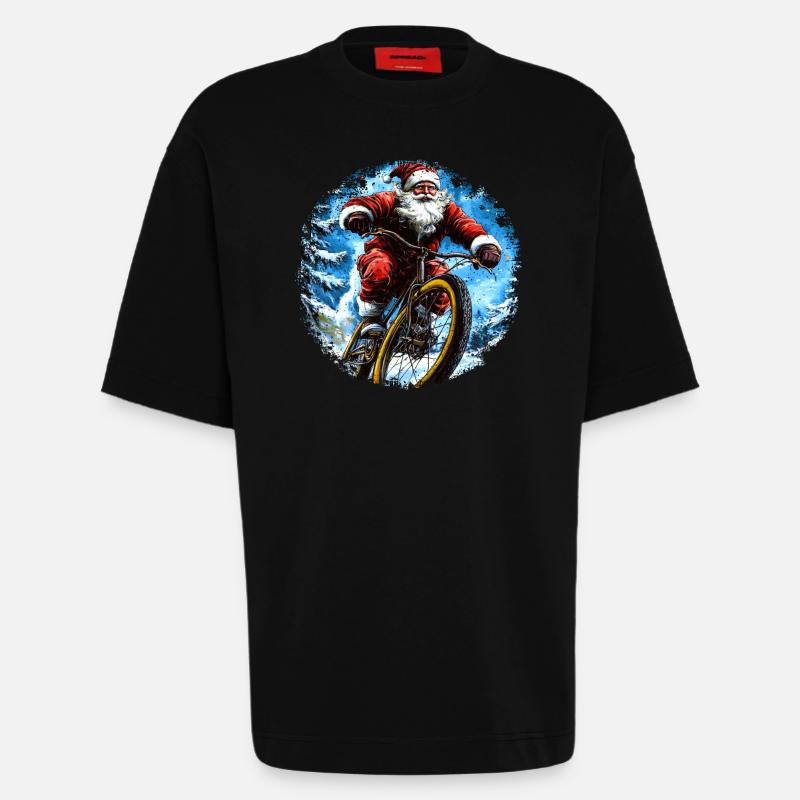 Weihnachtsmann Mountainbiker - Heavyweight T-Shirt - made by SPREAD  - SOLID BLACK