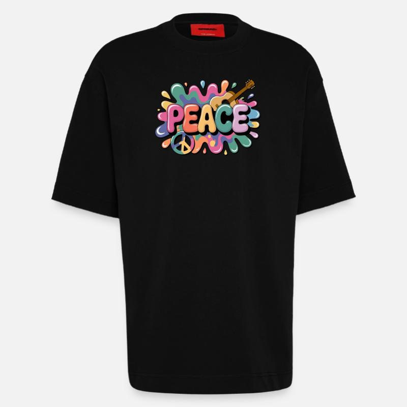 PEACE – Psychedelic - Heavyweight T-Shirt - made by SPREAD  - SOLID BLACK