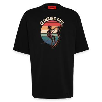 Climbing Girl – Empowered Women on the Rocks - Heavyweight T-Shirt - made by SPREAD  - SOLID BLACK - Vorne - Fiona (171cm)