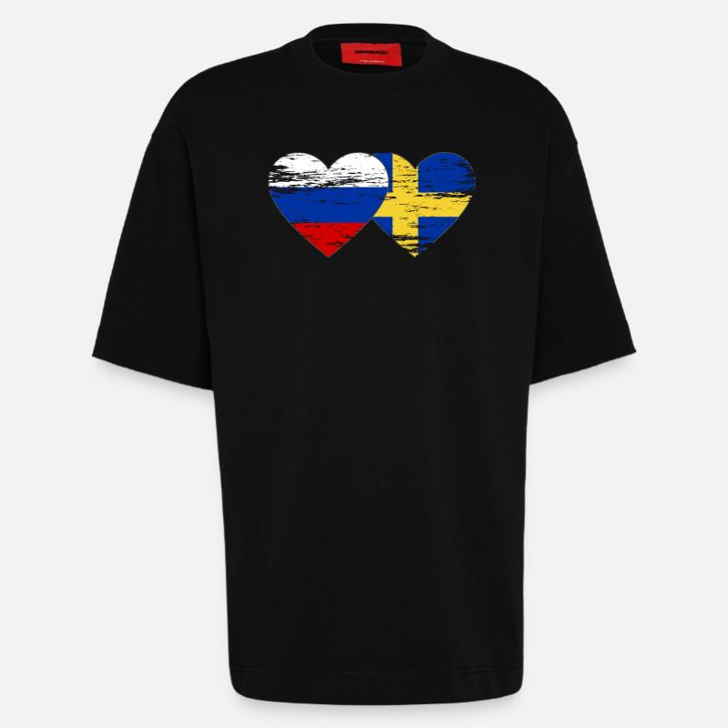 Suède Drapeau russe utilisé - T-shirt bio épais oversize fabriqué en UE - SOLID BLACK