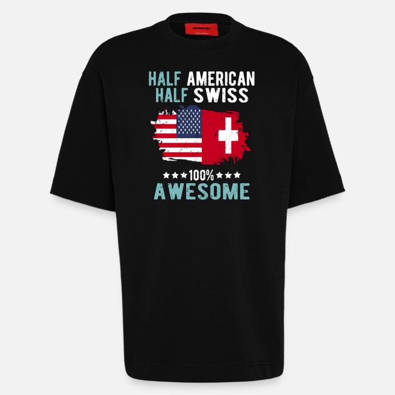 Halb Amerikaner Halb Schweizer - Heavyweight T-Shirt - made by SPREAD - SOLID BLACK