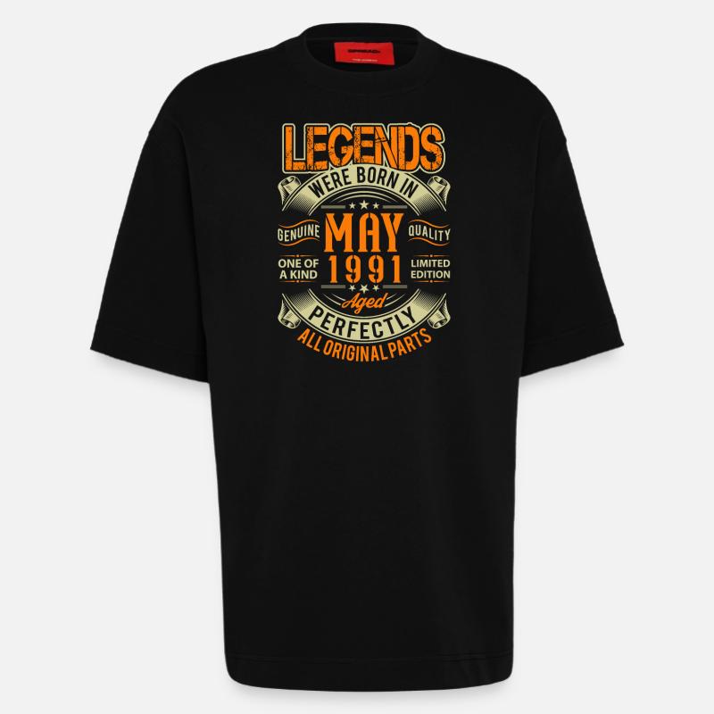 1991 May Birthday Legend - Heavyweight T-Shirt - made by SPREAD  - SOLID BLACK