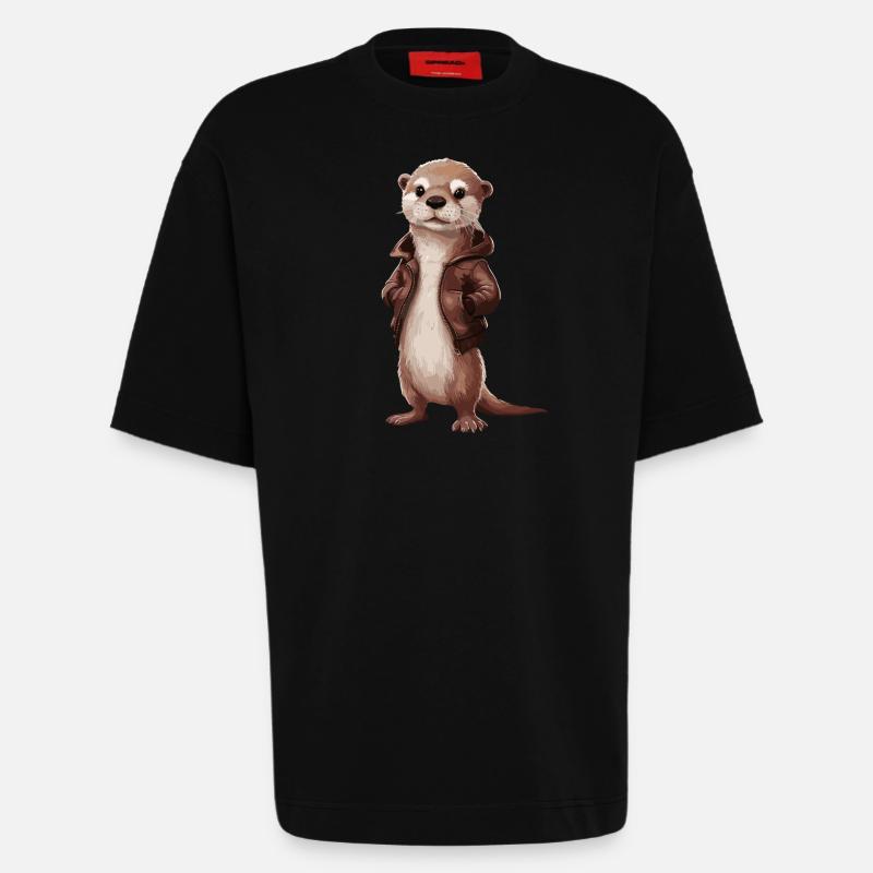 Cooler Otter Mit Lederjacke Illustrationskunst - Heavyweight T-Shirt - made by SPREAD  - SOLID BLACK