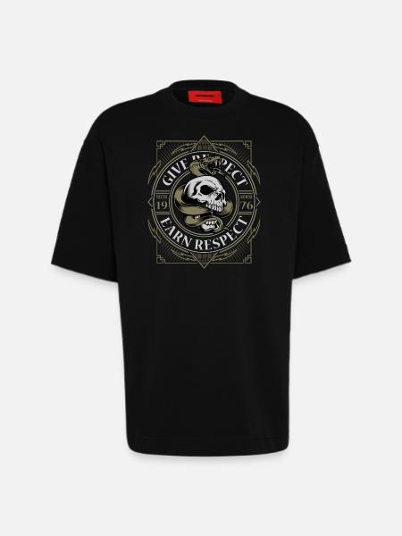 skull and snake - Heavyweight T-Shirt - made by SPREAD - SOLID BLACK