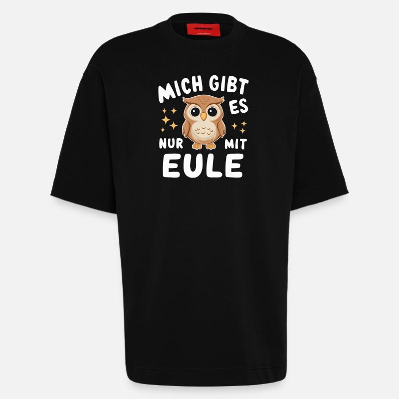 Nachteule Eule Eulen Vogel - Heavyweight T-Shirt - made by SPREAD - SOLID BLACK