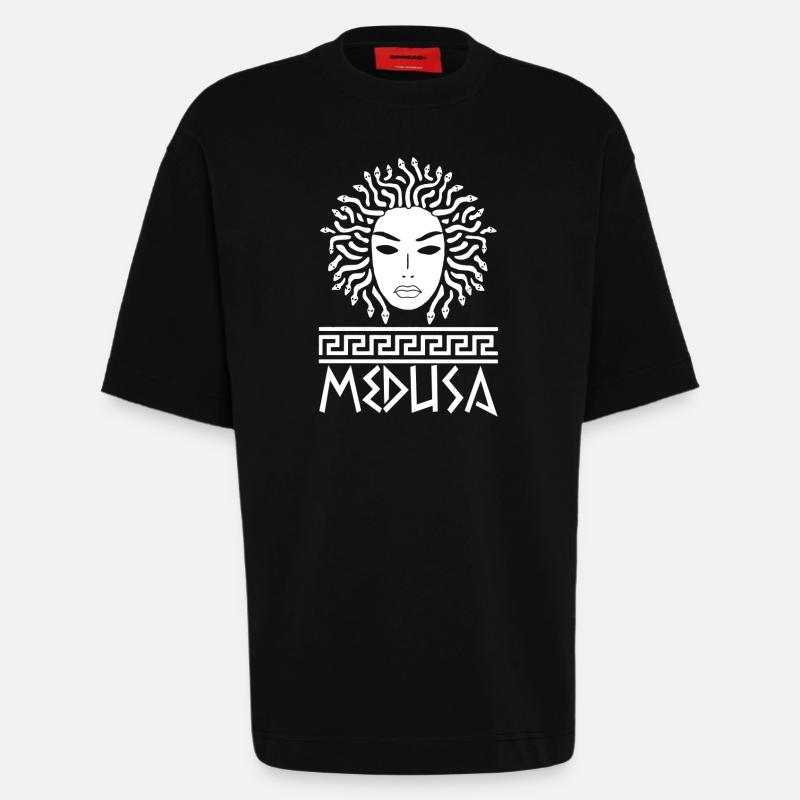Frau mit Schlangenhaar (weiß) - Heavyweight T-Shirt - made by SPREAD  - SOLID BLACK