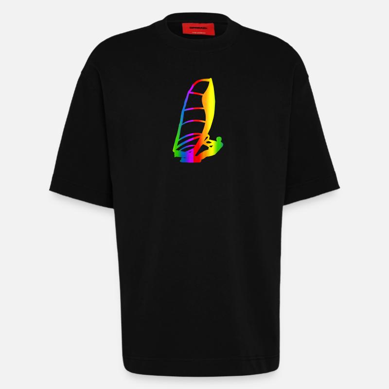 Bunter Windsurfen Regenbogen - Heavyweight T-Shirt - made by SPREAD  - SOLID BLACK